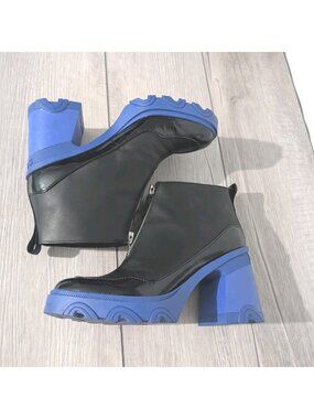 Sorel Women’s Brex Heel Zip Boot Black Cobalt Blue Leather Sz 8 Chelsea $190